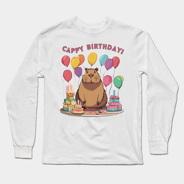 Cute Capybara Cappy Birthday Capy Long Sleeve T-Shirt by Little Duck Designs